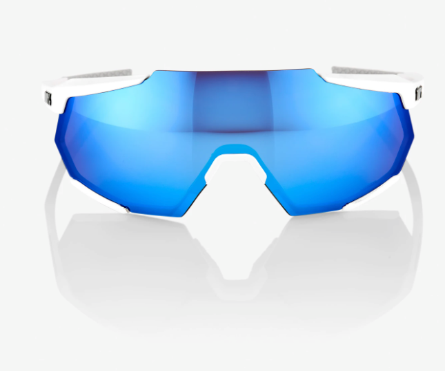 100% Racetrap Sunglasses, Matte White frame - HiPER Blue Multilayer Mirror Lens