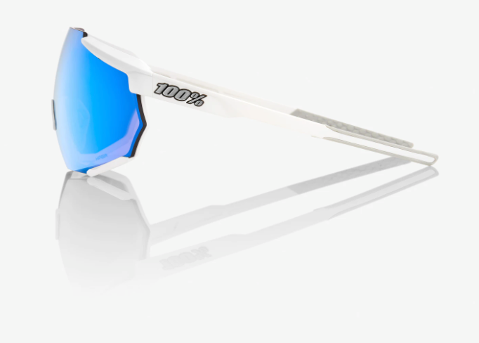 100% Racetrap Sunglasses, Matte White frame - HiPER Blue Multilayer Mirror Lens