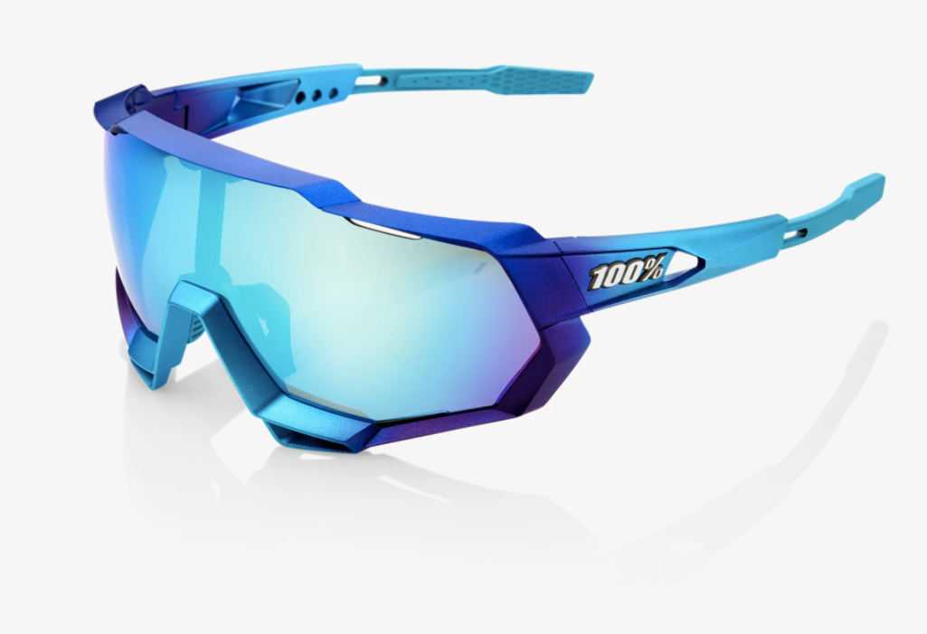Lunettes de soleil 100% SpeedTrap, métallisées mates - Lentille miroir multicouche topaze bleue